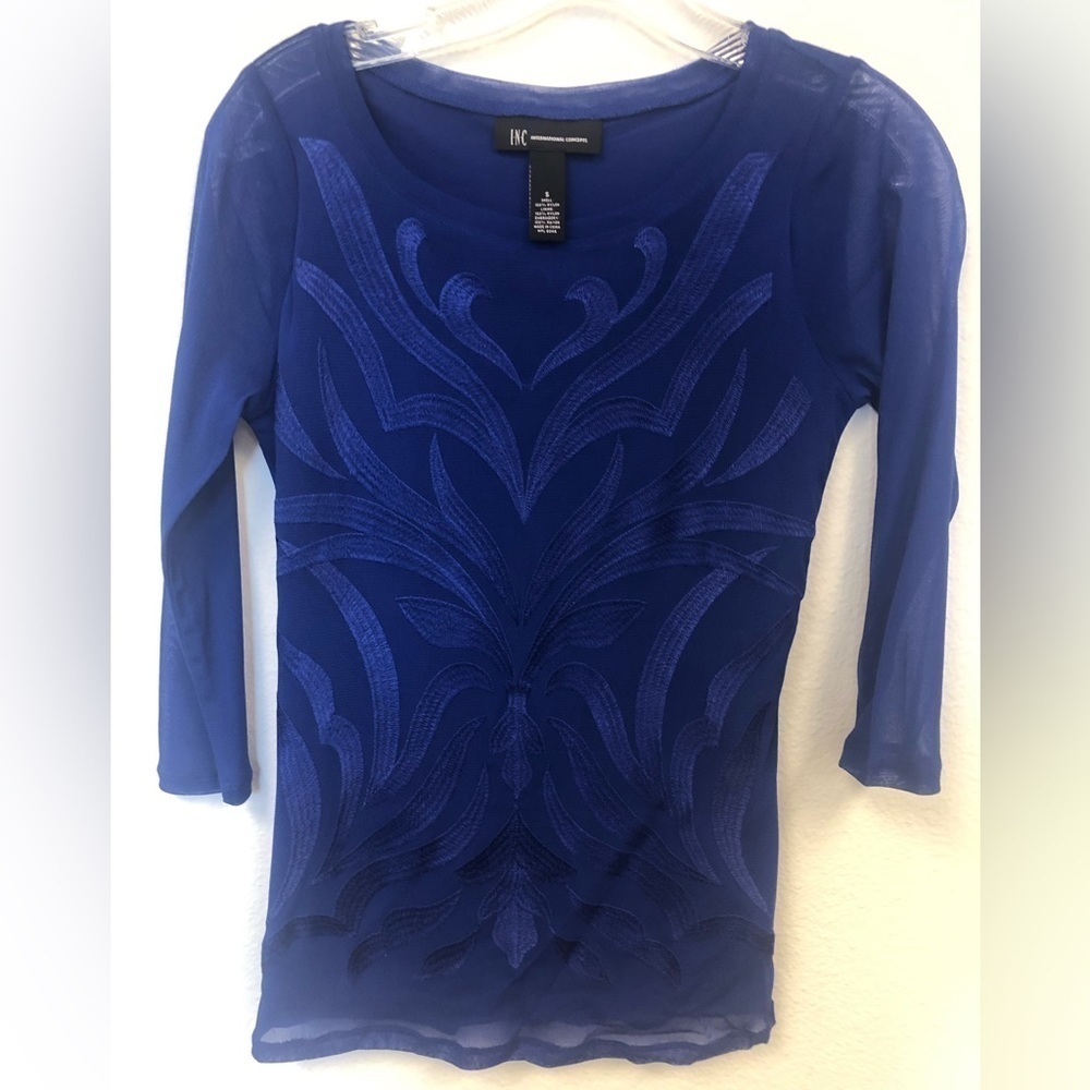 INC International Concepts /Women's/ Colbot blue Top/Embellishment on front/ S